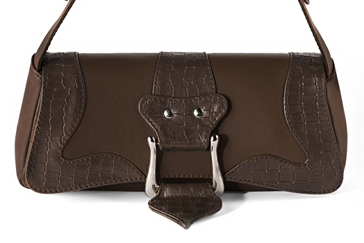 Dark brown women's dress belt, matching pumps and bags. Made to measure. Profile view - Florence KOOIJMAN